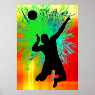 Volley Ball Service Fireworks Poster