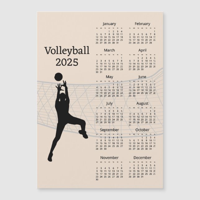 Volleyball 2025 Calendar Magnetic Card (Front)