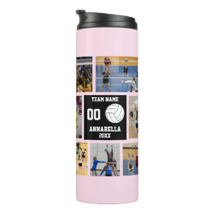 Volleyball 7 Photo collage Pink team name Thermal Tumbler