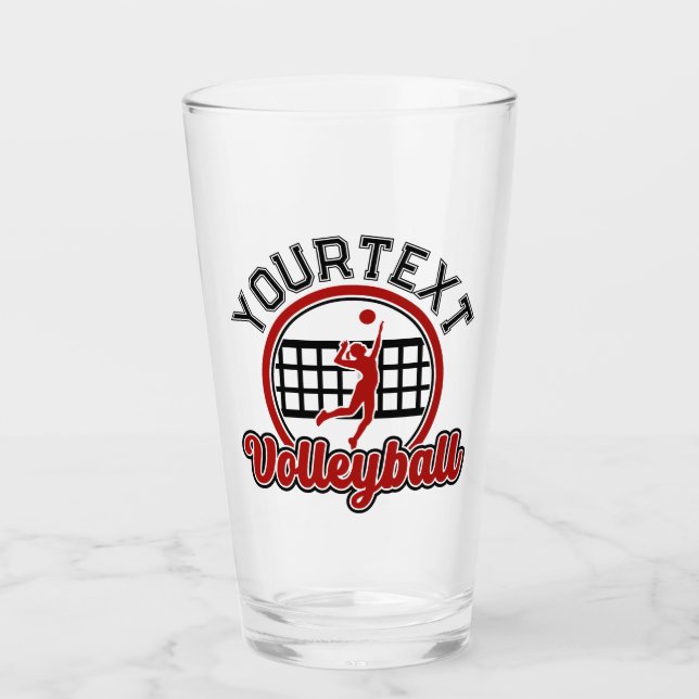  Volleyball ADD NAME Spike Ball Attack Team Player Glass (Front)