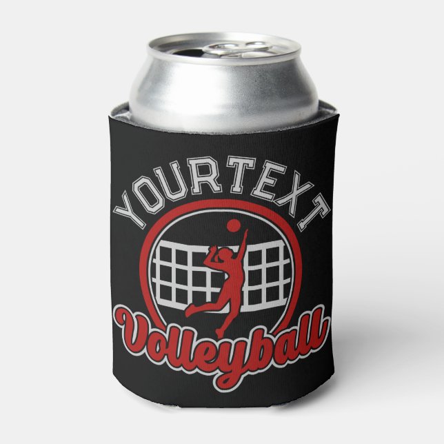  Volleyball ADD NAME Spike Ball Attack Team Sports Can Cooler (Can Front)