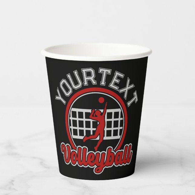  Volleyball ADD NAME Spike Ball Attack Team Sports Paper Cups (Front)