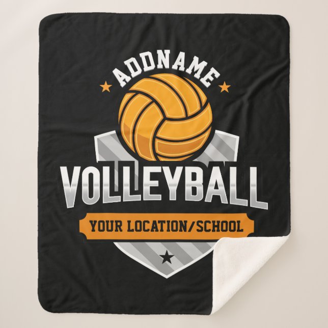 Volleyball ADD TEXT School Varsity Team Player Sherpa Blanket (Front)