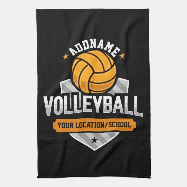 Volleyball ADD TEXT School Varsity Team Player Tea Towel (Vertical)