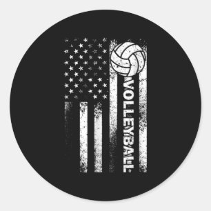 Volleyball American Flag Fun USA Patriotic Athlet Classic Round Sticker