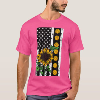 Volleyball American Flag Sunflower Cool Sports Lov T-Shirt