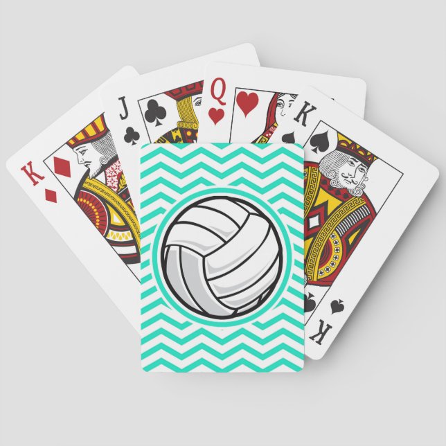 Volleyball; Aqua Green Chevron Playing Cards (Back)