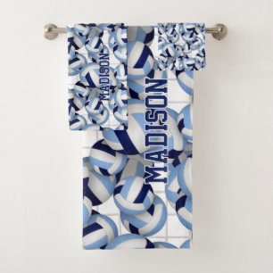 volleyball athlete name navy light blue bath towel set