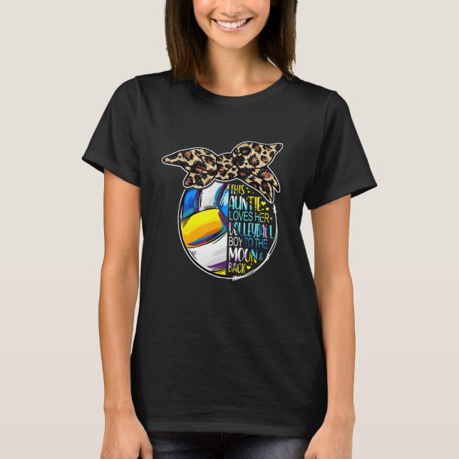 Volleyball Auntie Vintage Leopard Messy Bun T-Shirt (Front)