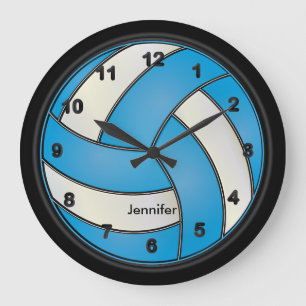 Volleyball   Baby Blue and White Style Large Clock