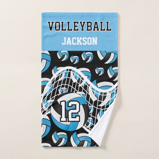 Volleyball - Baby Blue, Black and White Hand Towel (Hand Towel)