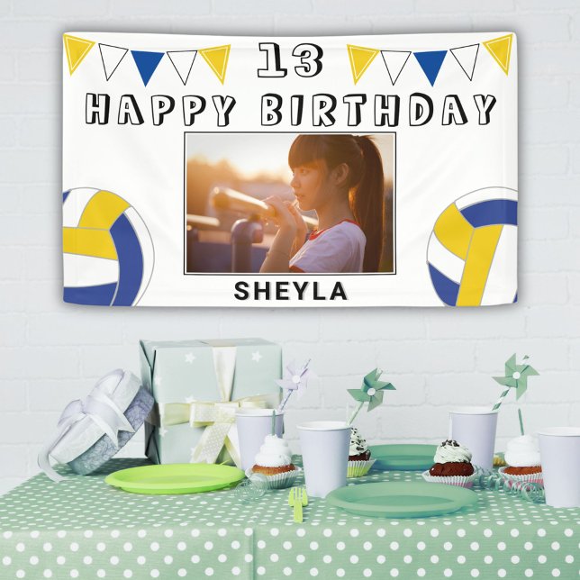 Volleyball Ball Flags Kids Photo Birthday Party Banner (Creator Uploaded)