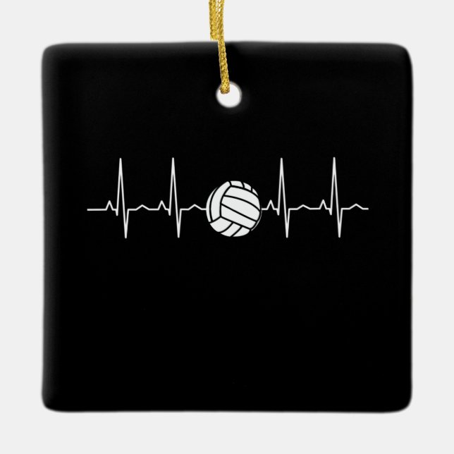 Volleyball Ball Heartbeat Ceramic Ornament (Front)