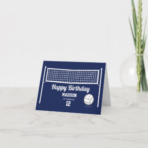 Volleyball Ball & Net Navy Blue Birthday Name Age Card