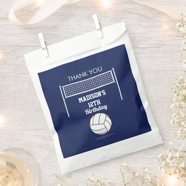 Volleyball Ball & Net Navy Blue Birthday Name Age Favour Bags (Clipped)