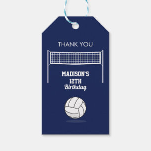Volleyball Ball & Net Navy Blue Birthday Name Age Gift Tags