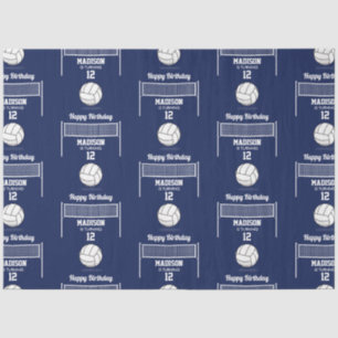 Volleyball Ball & Net Navy Blue Birthday Name Age Tissue Paper