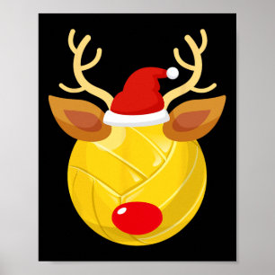 Volleyball Ball Reindeer Santa Hat Christmas Pajam Poster