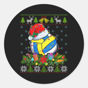 Volleyball Ball Santa Hat Christmas Light Ugly Swe Classic Round Sticker