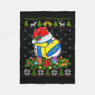Volleyball Ball Santa Hat Christmas Light Ugly Swe Fleece Blanket