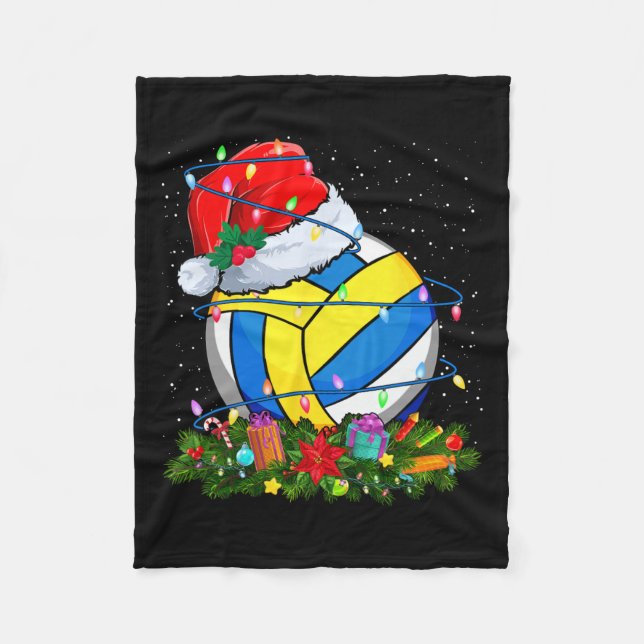 Volleyball Ball Santa Hat Christmas Lights Funny S Fleece Blanket (Front)