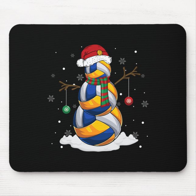 Volleyball Ball Snowman Santa Hat Christmas Pajama Mouse Mat (Front)