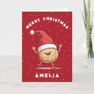 Volleyball Ball with Red Santa Hat Name Christmas Holiday Card
