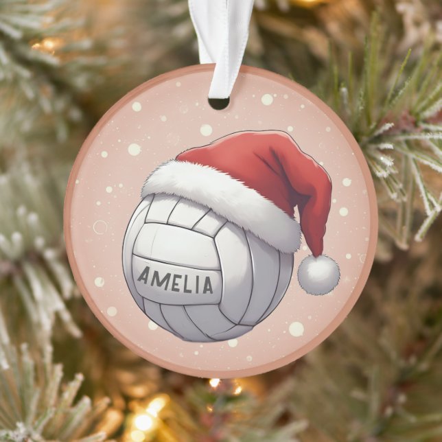 Volleyball Ball with Red Santa Hat Name Christmas Ornament (Tree)