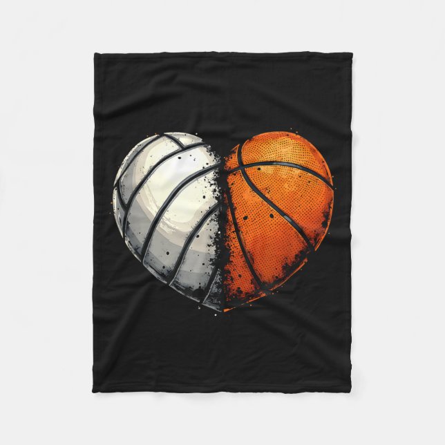 Volleyball Basketball Ball Heart Srts Lover Valent Fleece Blanket (Front)