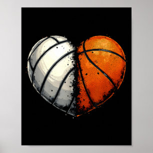 Volleyball Basketball Ball Heart Srts Lover Valent Poster