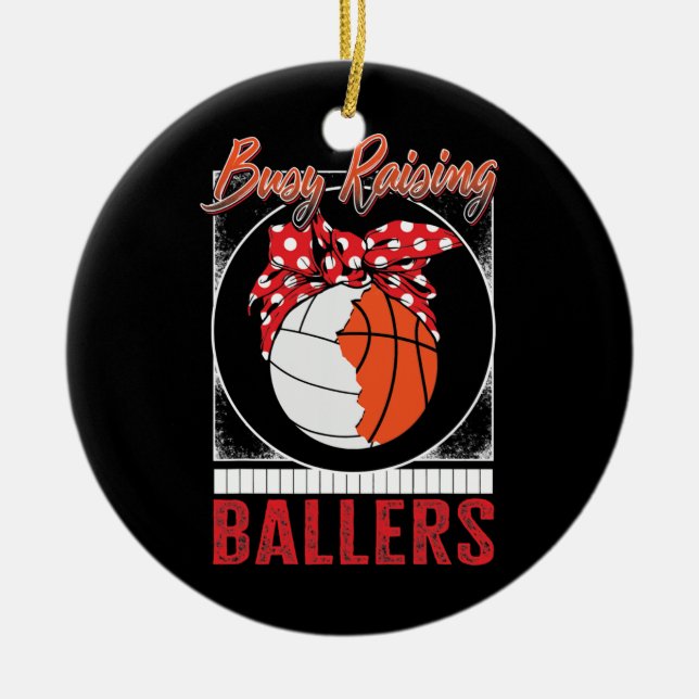 Volleyball Basketball Raising Ballers Player Mum Ceramic Tree Decoration (Front)