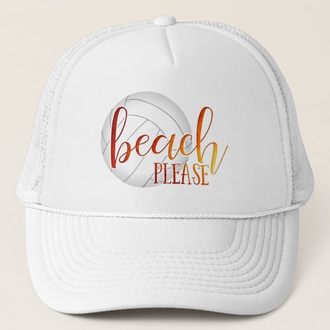 volleyball "beach please" sunset ombre typography trucker hat (Front)