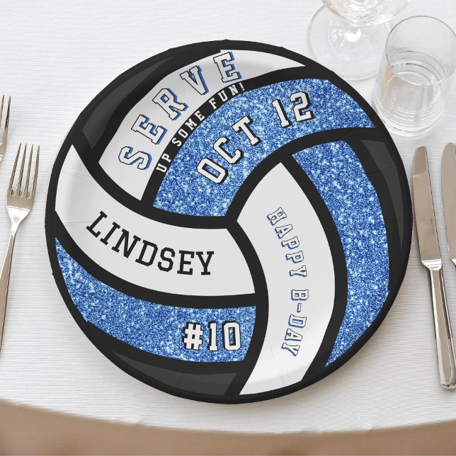 Volleyball Birthday Party Blue Glitter Paper Plate (Volleyball Birthday Party Blue Glitter Paper Plates
)