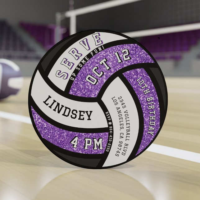 Volleyball Birthday Party Purple Glitter Invitation (Volleyball Birthday Party Purple Glitter Invitation
)