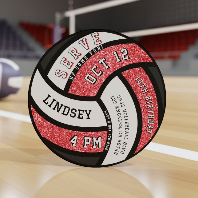 Volleyball Birthday Party Red Glitter Invitation (Volleyball Birthday Party Red Glitter Invitation
)