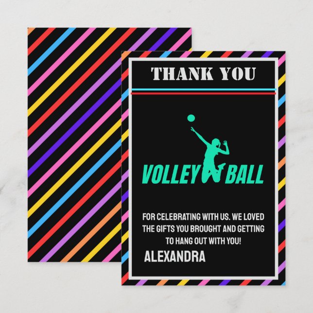 Volleyball Birthday Party, Volleyball Girl Player  Thank You Card (Front/Back)