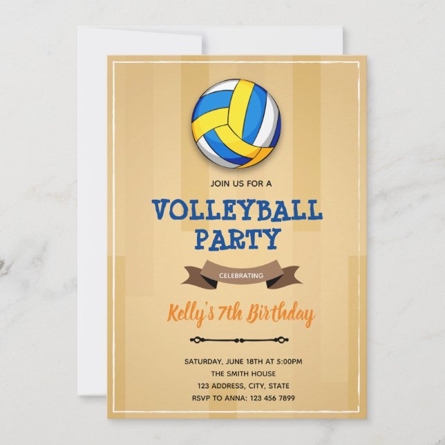 Volleyball birthday theme invitation (Front)
