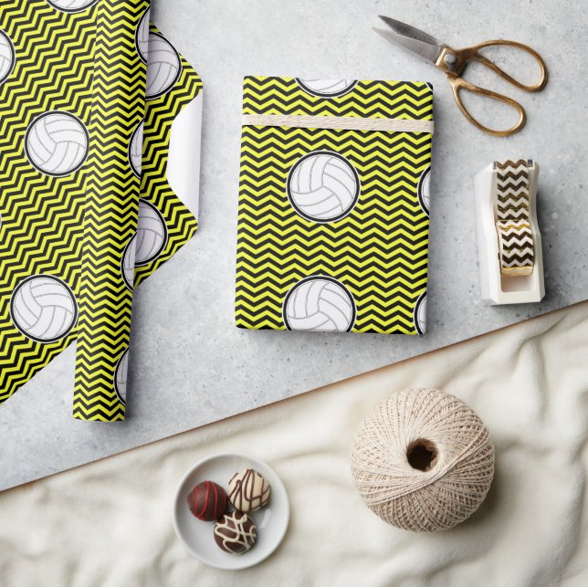 Volleyball Black Chevron Plus Your Team Colour Gif Wrapping Paper (Crafts)