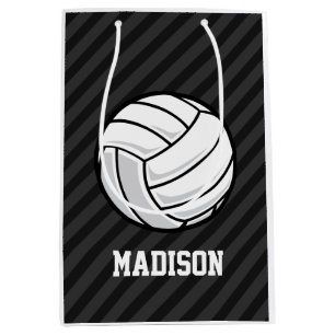 Volleyball; Black & Dark Grey Stripes Medium Gift Bag