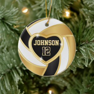 Volleyball 🏐 Black, White and Gold Ceramic Tree Decoration