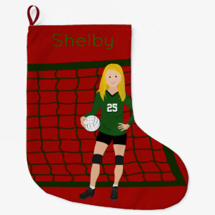 Volleyball Blonde Girl In Green Large Christmas Stocking