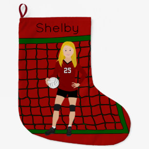 Volleyball Blonde Girl In Red Large Christmas Stocking