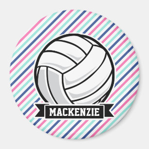 Volleyball; Blue, Pink, & White Stripes, Sports Magnet