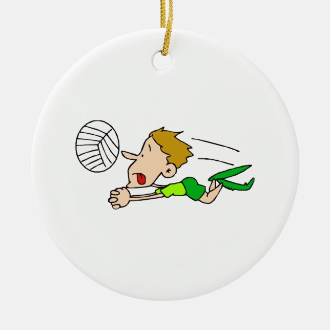 Volleyball boy dive ceramic tree decoration (Front)