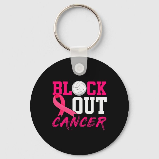 Volleyball Breast Cancer Awareness Block Out Cance Key Ring (Front)