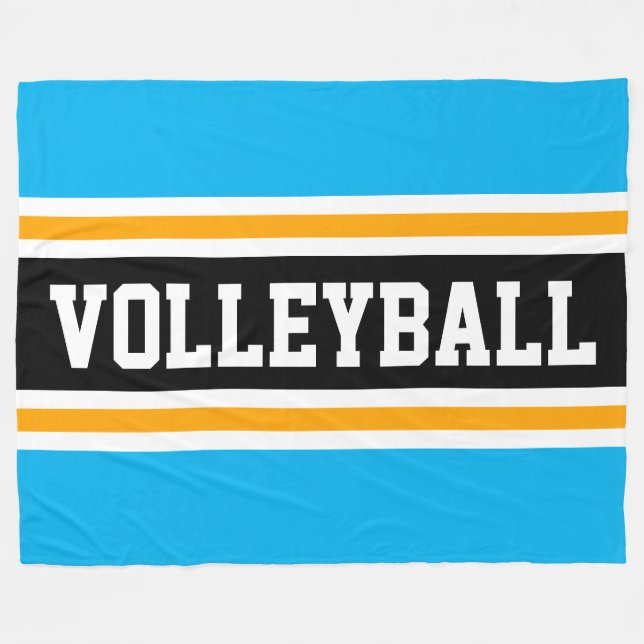VOLLEYBALL Bright Sky Blue Yellow Black Stripes Fleece Blanket (Front (Horizontal))