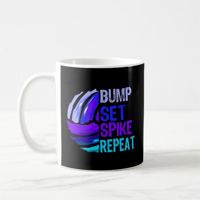 Volleyball Bump Set Spike Repeat Blue Purple N Coffee Mug (Left)