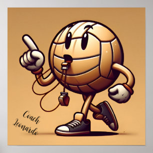 Volleyball character coach working poster