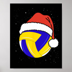Volleyball Christmas Ball Santa Claus Hat Xmas Spo Poster