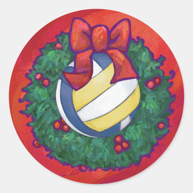 Volleyball Christmas Classic Round Sticker (Front)